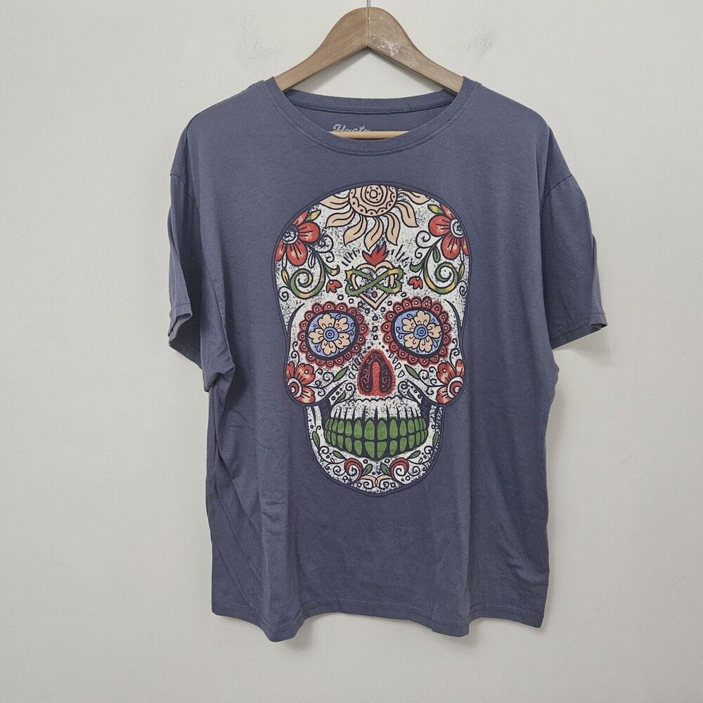 HASTA SIEMPRE Women's Purple 'Skull' Graphic Print Short Sleeve T-Shirt Size L